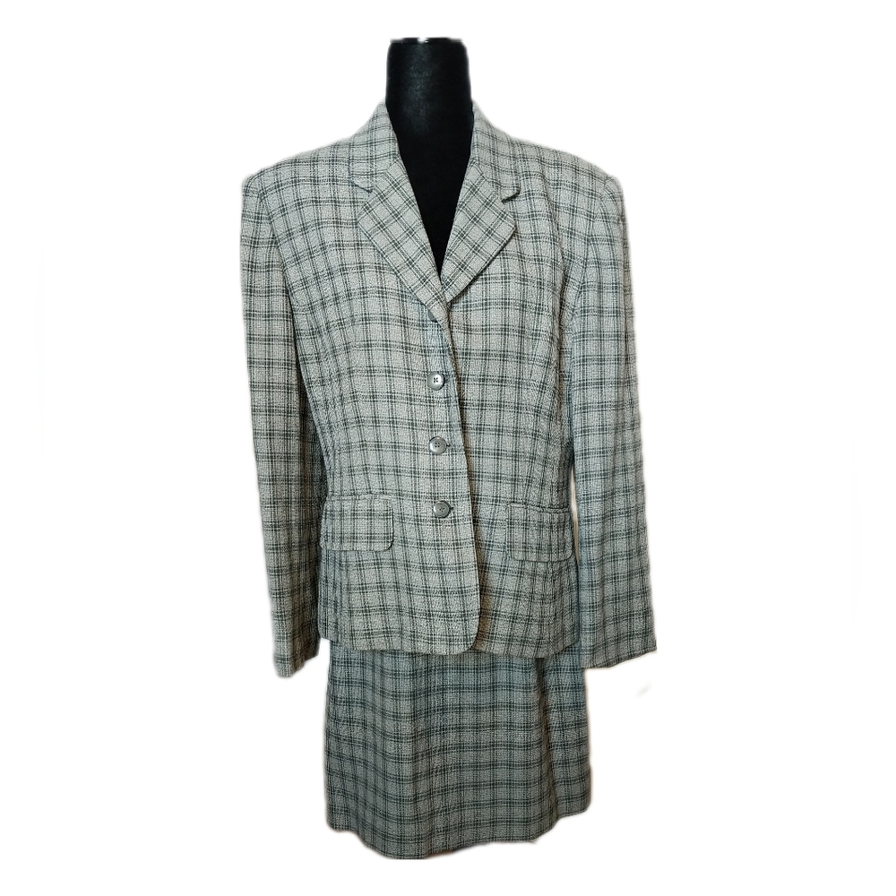 VTG Rena Rowan 2 Piece Wool Blend Jacket and Skirt Set in Green Plaid